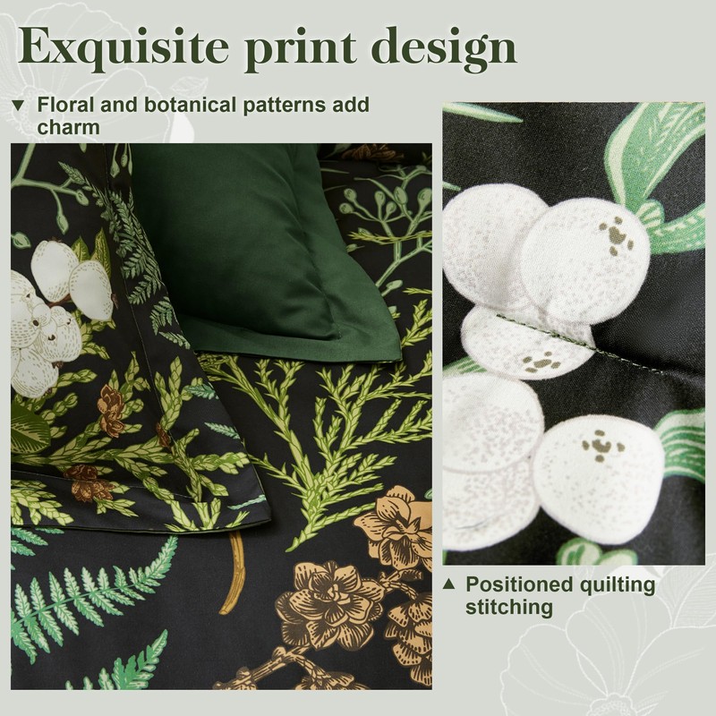 keensoft Queen Comforter Set - 3 Pieces Botanical Bedding Comforter