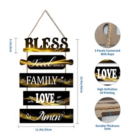 Jacriah Farmhouse Kitchen Signs Wall Decor, Bless the Food Before Us Sign, Rustic Dining Room Wall Plaque, Black Gold Kitchen Decor and Accessories, Country Kitchen Decor, Large Inspirational Wall Art
