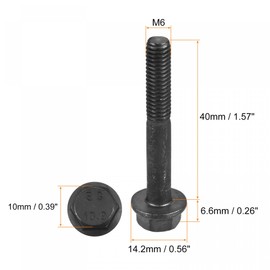 sourcing map Metric M6x40mm Hex Flange Bolts, 10pcs 10.9 Grade Carbon Steel Hexagon Head Screws