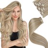 LaaVoo Clip in Hair Extensions Human Hair Blonde Highligt Human