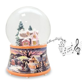Snow Globe Christmas Music Box | Sugar Baker's House | Base Nostalgic Winter Landscape Ochre | Shaker Ball Christmas Decoration | W: 10 cm H: 14 cm | 20304