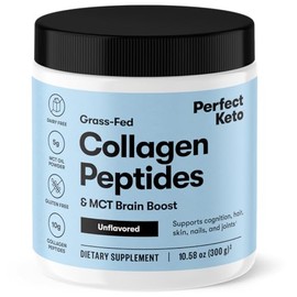 Perfect Keto Perfect Keto Collagen Peptides Protein Powder with MCT Oil, Hydrolyzed Collagen, Type I & III Supplement, Gluten Free, Grass Fed, Low Carb, Keto Coffee Creamer, Collagen for Women & Men, Unflavored