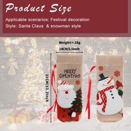 Dreplfn Wine Christmas Bag, Burlap Wine Bottle Gift Bag with Drawstring,Christmas Reusable Wine Bottle Bags Covers for Xmas Christmas Holiday Party Decoration (2 Pieces)