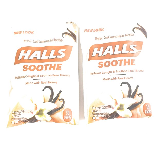 Halls Soar Throats Cough, Honey Vanilla, 30 Drops (Pack of 2)