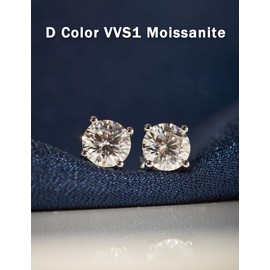 Oivley Moissanite Earrings, Round Cut Stud Earrings for Women Men 925 Sterling Silver Earrings for Women with 18K White Gold Plated D color VVS1 Clarity Lab Created Diamond Womens Earrings-1CT