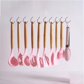 Kitchen essentials, Cooking Utensils Set,19 Kitchen Utensils Set with 11 Pieces Spatula, Heat Resistant Silicone Utensils, 6 Piece Sharp Knife Set, 2 Pieces Utensil Cutting Board (Pink19 PCS Set)