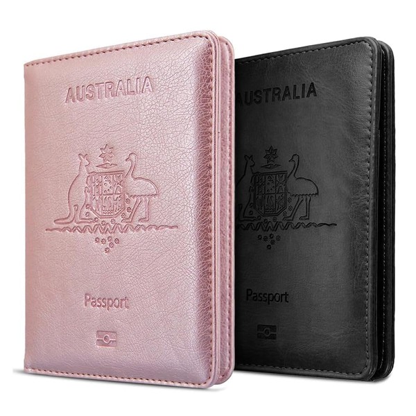 2 Pcs Passport Holder Travel Cover,Tersely Leather Blocking Passport Travelling
