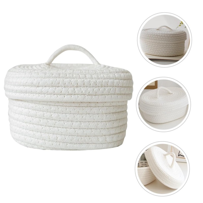 Ciieeo Cotton Rope Woven Storage Basket with Lid for Makeup