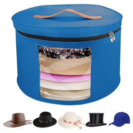 VanlonPro Large Hat Storage Box for Women & Men, 16" D x 10" H Hat Box Organizer，Foldable Round Travel Hat Boxes with Dustproof Lid, Stuffed Toy Storage Bin Bag (Ultramarine Blue)