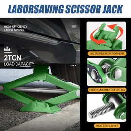 Auto Dynasty Scissor Jack, 2 Ton (4409 LBS) Portable Car Lift Jack, Quick Lift Car Tire Changing Kit with Extended Ratchet Wrench for SUV MPV Auto, Green