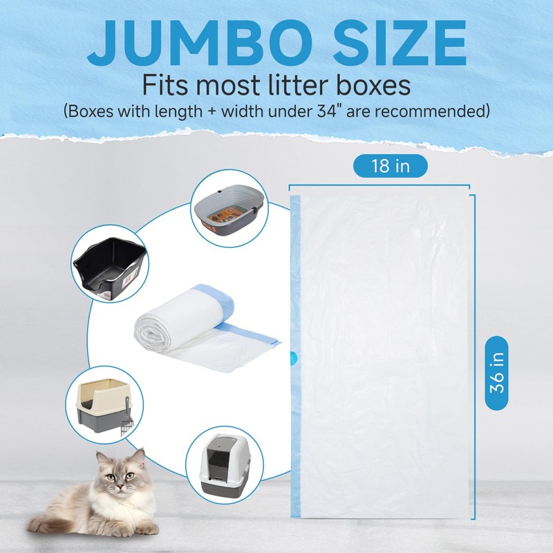 Watreeco Cat Litter Box Liners with Quick-Close Drawstrings - Leak-Proof,
