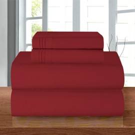 Elegant Comfort Luxury 1500 Premium Hotel Quality Microfiber 4-Piece Sheet Set - Wrinkle Resistant, All Around Elastic Fitted Sheet, Deep Pocket up to 16", California King, Burgundy