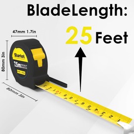 5ft/7.5m Retractable Tape Measure, Rust-Proof Stainless Steel Blade with Fractions, Metric & Imperial Dual Scale, Shock-Absorbent Case for Engineers & Construction
