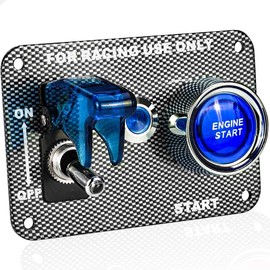 DC12V Racing Car Ignition Switch Panel Rocking Switch+ Engine Start Push Button with Blue Indicator Light for Power Speediness Racing Cars