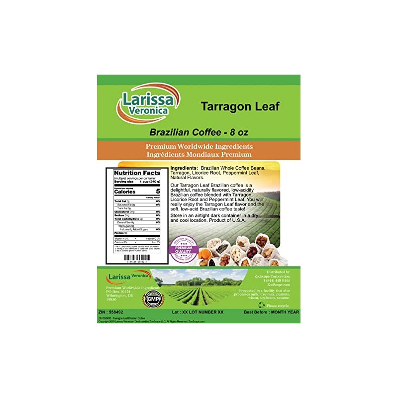 Tarragon Leaf Brazilian Coffee (Gourmet, Naturally Flavored, Whole Coffee Beans)