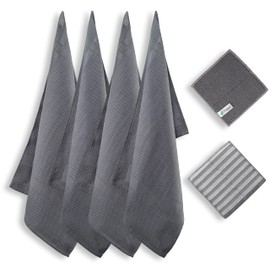 Teroboo® Microfibre All-Purpose Cloths Set of 6 - Consisting of 4 x Microfibre All-Purpose Cloths and 2 x Washing Up Sponge, Absorbent and Streak-free Cleaning Cloths for Drying or Polishing