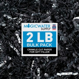 MagicWater Crinkle Cut Paper for Gift Baskets - 2LB - Black & Silver - Perfect for Shredded Paper Filler, Basket Filler, Gift Boxes, Bridesmaid Gifts, Christmas Stuffers & More – For All Occasions