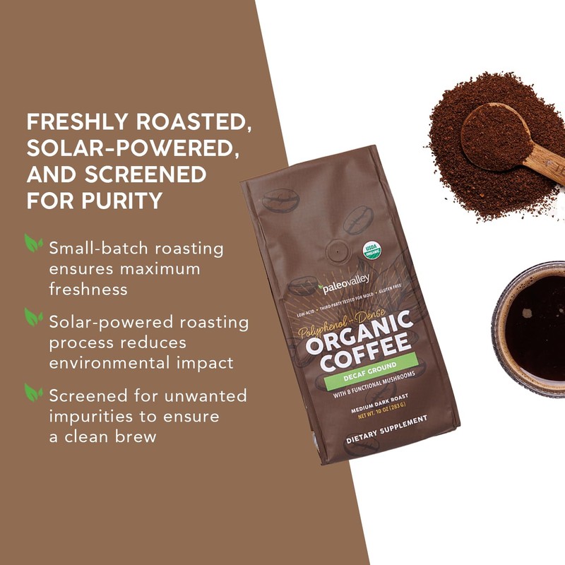 Paleovalley Organic Ground Coffee, 10oz - Decaf, Low Acid, Single-Origin,