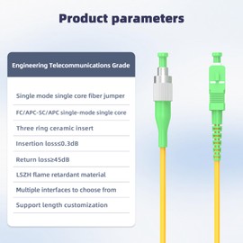 Jeirdus 1Meter 3ft SC/APC to FC/APC Fiber Optic Cable Jumper Optical Patch Cord Simplex Single-Mode 9/125 SC-FC