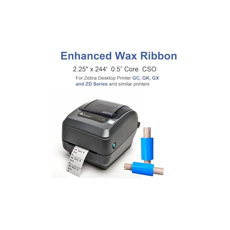 8 Rolls Desktop Thermal Transfer Ribbons -Enhanced Wax, 2.25" x