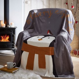 Portfolio Starry Nights Grey Throw Blanket Sherpa Reverse Christmas Winter 130x170cm