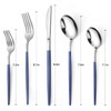 VANVRO Mirror Silver Blue Silverware Set, 20-Piece Stainless Steel Flatware