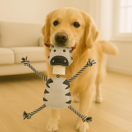 PAWPOURRI Rope & Suede for Adult Dogs, Puppies, Cats | Tough, Durable and Fun | Chewing Interactive Pet toy (Grey Zebra Toy)