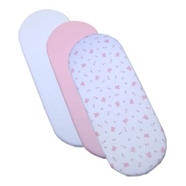 BabyPrem 3 Fitted Cotton Girls Moses Basket Sheets 73-76 x 28-30cm PINK TEDDY