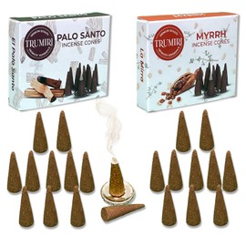 TRUMIRI Incense Cones - Combo Pack of 20 Cone Incense - 10 Myrrh + 10 Palo Santo - Insence Cones - Incense Cones Scented - Cone Incense Scents - Insense Cones - Incent Cone