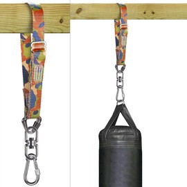 Dolibest Punch Bag Hanger, Heavy Duty Bag Hanger Strap with Swivel and Carabiner for Home, Gym, Training, Workout, Fitness, Pull Ups and Dips Equipment (Camouflage)
