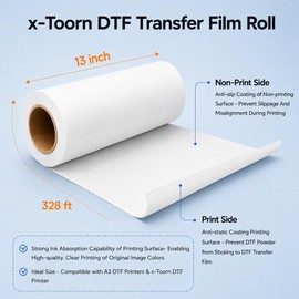 DTF Transfer Film Roll 13" x 328FT,Double-Sided Matte PET Heat Transfer Film,Oeko-TEX® Certified,Hot & Cold Peel,Dtf Paper Compatible with Most DTF Inkjet Printers,for T-Shirts & Textiles