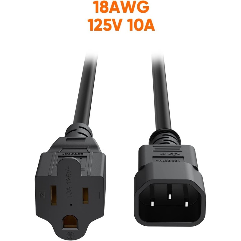 CableCreation [10-Pack] 1 Foot 18AWG Standard Computer Power Adapter Cord