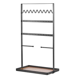 Josmimic Jewelry Organizer Stand Necklace Holder: Jewelry Tower for Necklace Hanger And Earrings Storage, Black, Base with Wooden Board