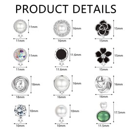 JeweBella 12 Pairs Clip On Earrings for Women Cute Pearl Cubic Zircnonia Flower Earrings Fashion Non Pierced Clip On Earrings for Girls