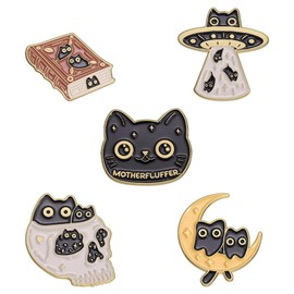 Mrltau Pack of 5 Cute Cat Pins for Bags, Pin Black Cat Decoration, Brooch Cat, Cute Animal Enamel Brooches, Enamel Pin, Enamel Pin, Plastic