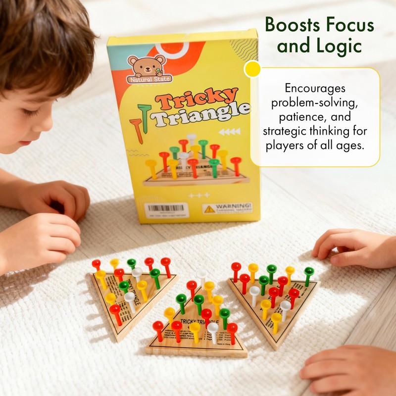 3 Pack - Wooden Triangle Peg Board Game - Retro