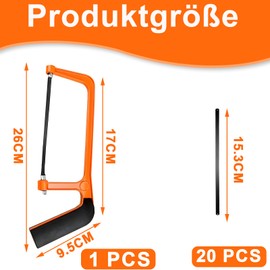 21 Pcs Hack Saw Set, 1 Pcs 26x17x9.5cm Mini Hacksaw und 20 Pcs 13.5cm Hacksaw Blades, Ideal for Woodwork DIY Projects Crafts and Home Decoration