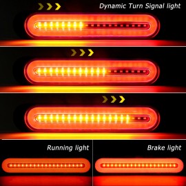 AUTOXBERT 2x  9"Red Amber 12V 24V Oval LED Truck Trailer Flowing Turn Tail Brake Light Bar