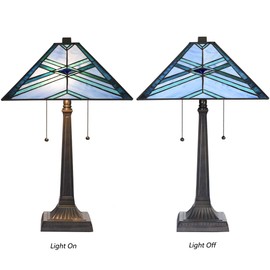 Bieye L10814 Mission Tiffany Style Stained Glass Table Lamp for Reading Working Decorating, 20" W x 22.5" H, Blue