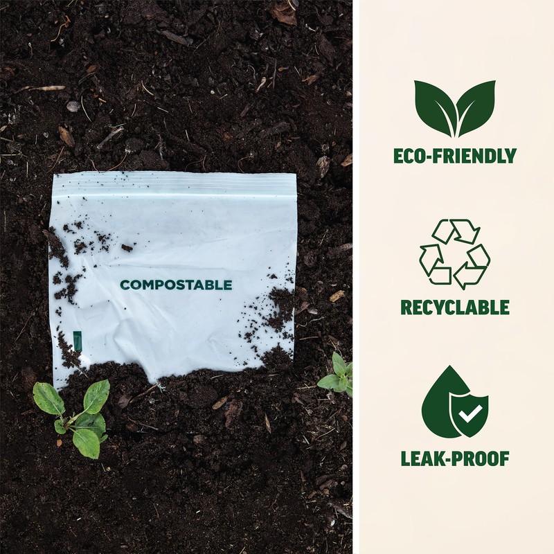 Zenlogy Compostable Gallon Bag (10.5" x 11"), Resealable Food Storage