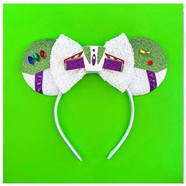 Atvscay Buzz Light Year Mouse Ears headband Classic Sequin Ears For Toy Story Inspired Party Girls Costume Hair Accessories (Green style 2)