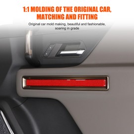for Hummer EV Accessories Car Inner Door Panel Trim Sticker Real Carbon Fiber Front Rear Door Handle Panel Protection Cover Decoration Sticker Molding Compatible with Hummer EV 2024 2025 4PCS (Red)