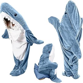TBGENIUS Shark Blanket Onesie Shark Hoodie for Adults and Kids, Cozy Flannel Shark Costume Shark Sleeping Bag