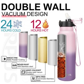 GOPPUS 750 ml/24 oz Stainless Steel Water Bottle with Straw 0.75 Litre Hot Water Bottle Double Walled Steel Water Bottles Insulated Water Bottles Leak-proof Cold Water Bottle Adults