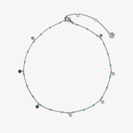 Pura Vida 14" Silver Mini Coin Beaded Choker Necklace - Statement Necklace with Turquoise Enamel Beads - Silver Necklace for Women, Necklaces, Boho Jewelry for Women - 3" Extender