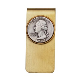 US 1943 Washington Quarter 90% Silver 25 Cent Coin Solid Brass Money Clip New - High Quality - Original Color without Any Plating