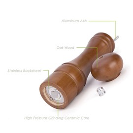 IEOVO 8" Wood Pepper Mill, Solid Wood and Adjustable Ceramic Grinder, Brown
