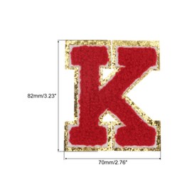 sourcing map Chenille Letters K Patches Large Size 3.23"x2.76" Iron-on Letters K Patches Golden Glitter Embroidered Patches for Clothing, Shoes, Hats, Backpacks Pack of 3(Red)