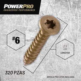 Power Pro 116822 - Tornillos multimateriales de cabeza plana, #6 x 1 pulgada, acero recubierto de epoxi, sujetadores para madera, metal, hormigón, pan