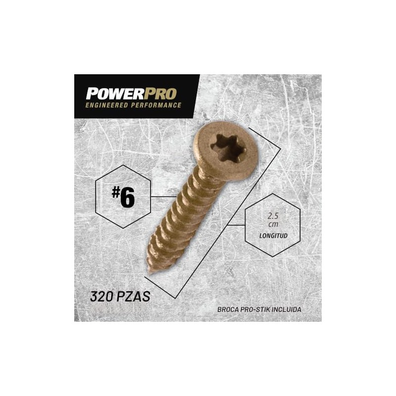 Power Pro 116822 - Tornillos multimateriales de cabeza plana, #6